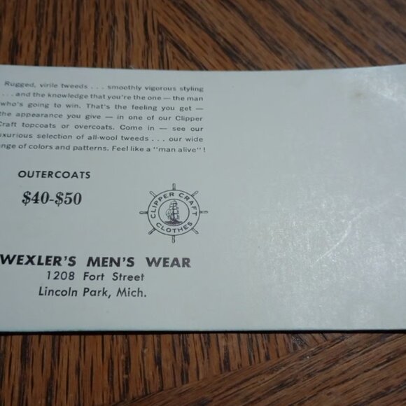 Wexler's Men's Coats Clipper Craft Clothes Ad Postcard - Picture 2 of 4